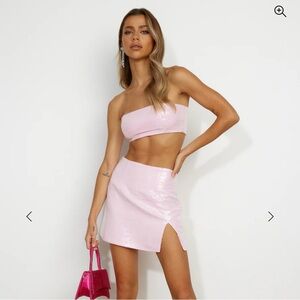 Runaway Pink Bandaeu top and mini skirt set - XS